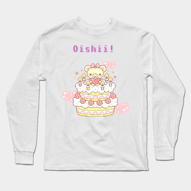 Kawaii Pixel Oishii Dream Dessert (Birthday Cakee ) Long Sleeve T-Shirt by OMC Designs